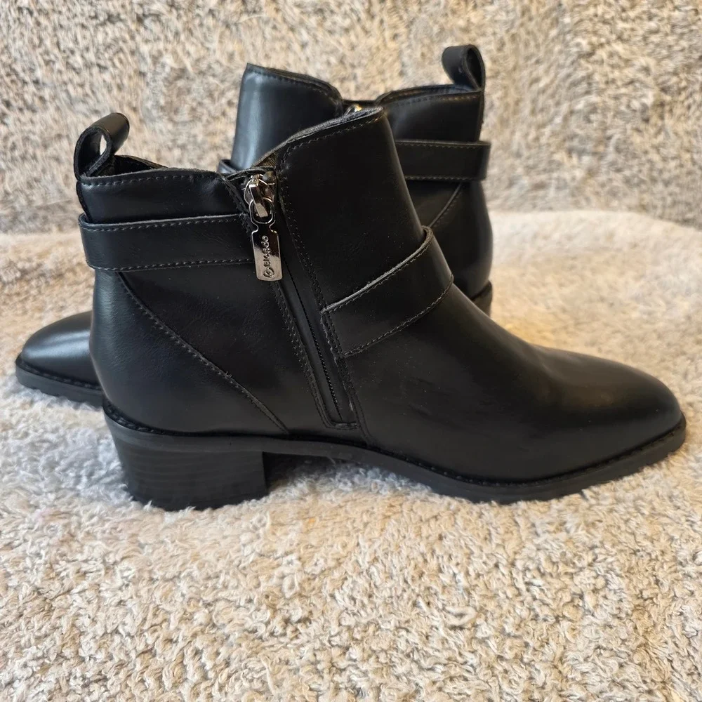Blondo Shantel Waterproof Leather Ankle Boots Buckle Detail Black 9M‎ NEW
